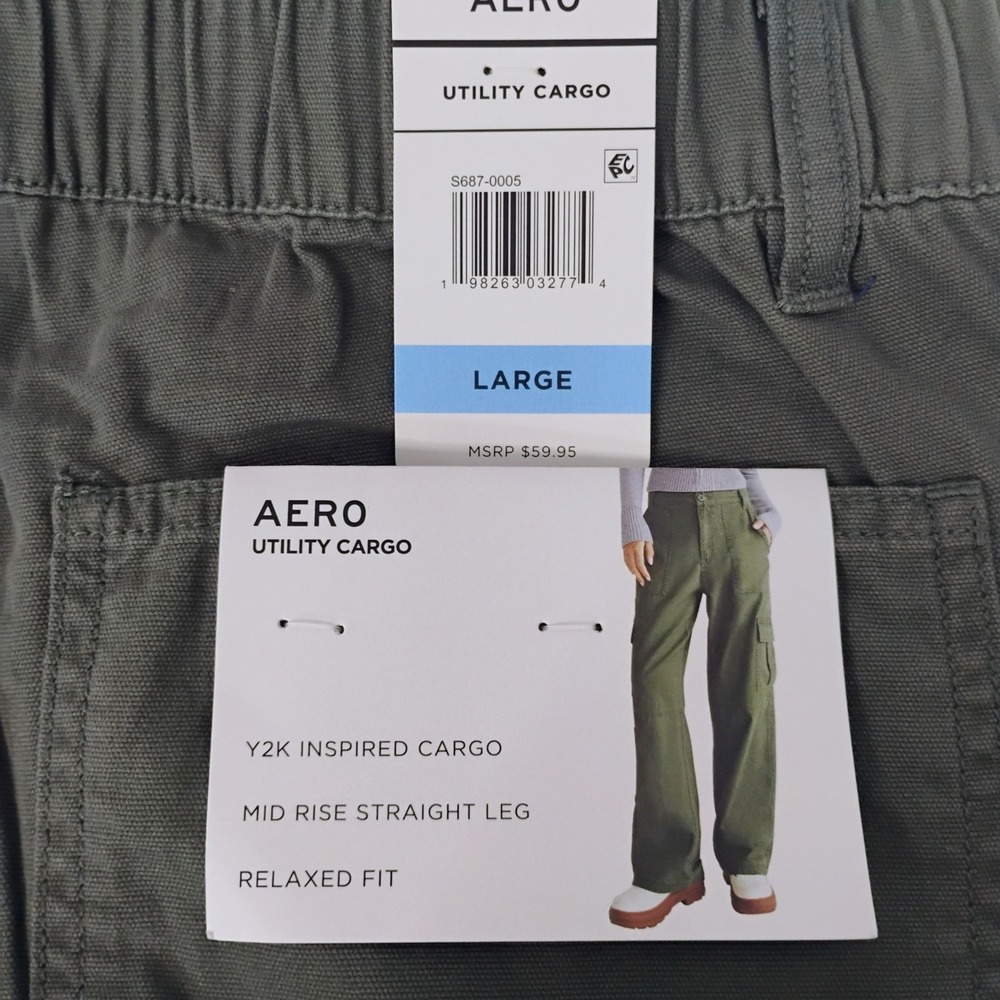 Aeropostale Womens L Utility Cargo Pants Olive Green Y2K Mid Rise Straight Leg L - Picture 3 of 7